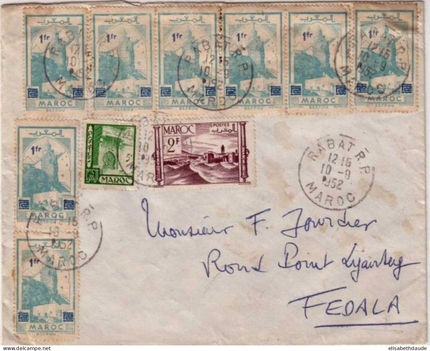 MAROC - Yvert N°297x8 +253A+282  Sur LETTRE De RABAT Pour FEDALA -1952 - Lettres & Documents