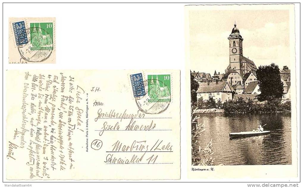 AK Nürtingen A. N. -2.11.49. 8  - 9 NÜRTINGEN Nach Marburg / Lahn Mit 1 X 10 PF DEUTSCHE Post "Dauerserie Bautenserie (K - Esslingen