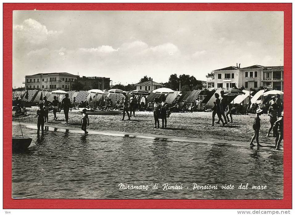 ITALIA 1956 MIRAMARE DI RIMINI, PENSIONI VISTE DAL MARE  . VIAGGIATA. ANNULLO MIRAMARE RIMINI - Rimini