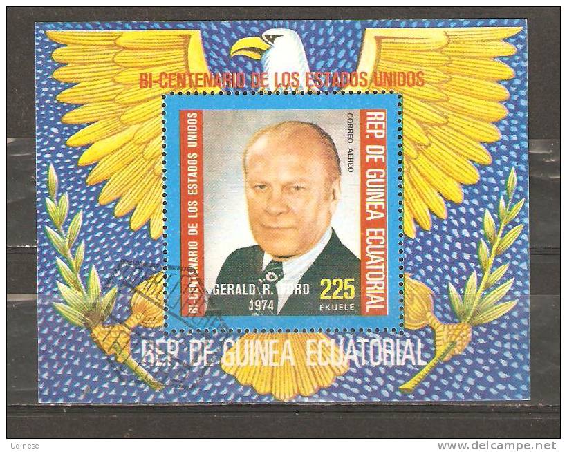 EQUATORIAL GUINEA 1975 - PRESIDENT FORD  -  BLOCK -  USED OBLITERE GESTEMPELT - Us Independence