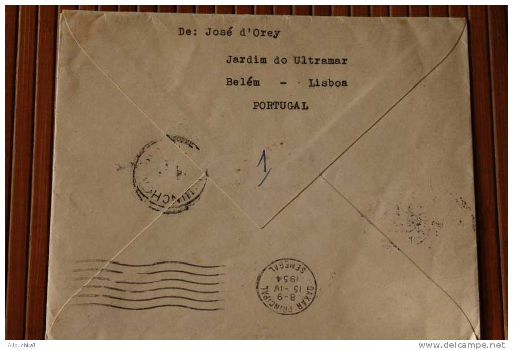 PORTUGAL  > LISBOA  1954=> SENEGAL A.O.F. AFRIQUE OCCIDENTALE FRANCAISE ZIGUINCHER CASAMANCE CARTA LETTRE LETTER >AVIAO - Brieven En Documenten