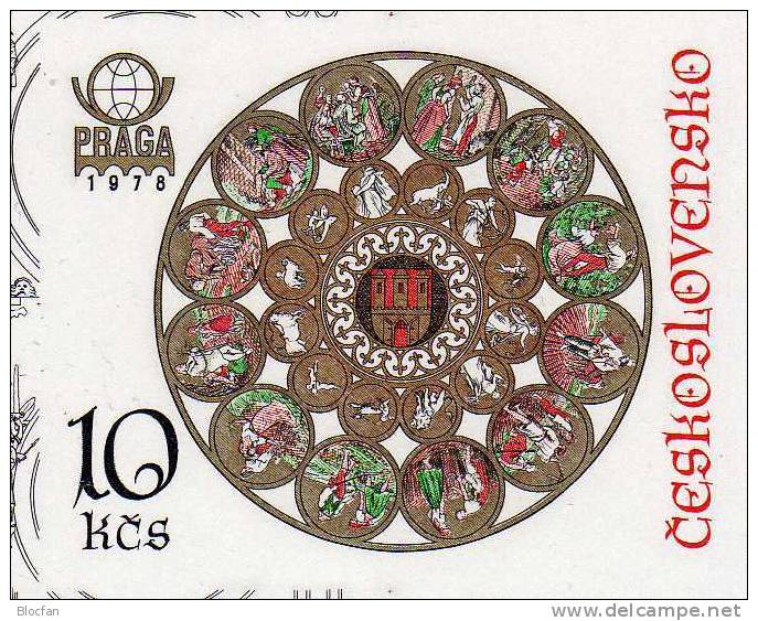 Tierkreiszeichen Der Prager Uhr Block 1978 CSSR 2456B Als Block 35B ** 50€ Ungezähnt Plus E-Karte Sheet From Praha - Hojas Bloque