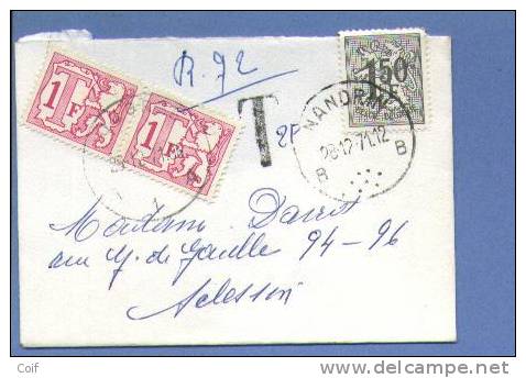 1518 Op Naamkaartomslagje "carte Visite" Met Stempel NANDRIN , Getaxeerd (taxe) Met TX 66 Met Stempel OUGREE - 1951-1975 Heraldieke Leeuw