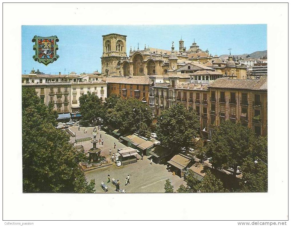 Cp, Espagne, Granada, Place De Biba, Rambla Et Cathédrale - Granada