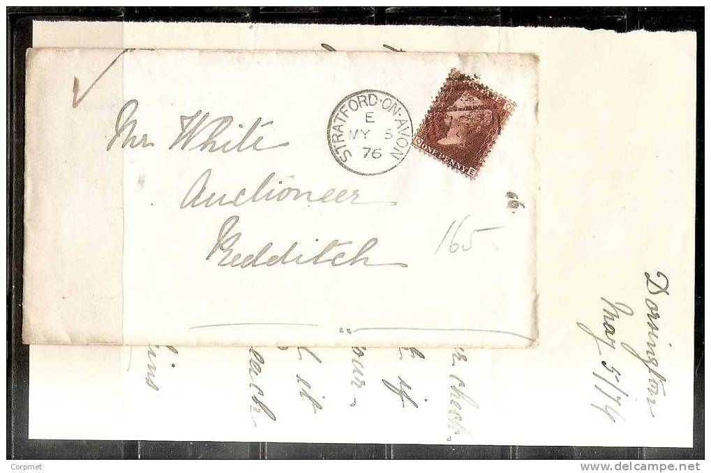 UK - 1876 COVER From STRATFORD-ON-AVON To REDDITCH (reception At Back) -LETTER With Full CONTENTS - 1p Red Plate 165 - Storia Postale