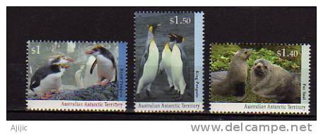 Faune De L´Antarctique.  Yv.# 95/7.  3 T-p Neufs **.  (manchots,penguins & Phoques) - Pinguïns & Vetganzen