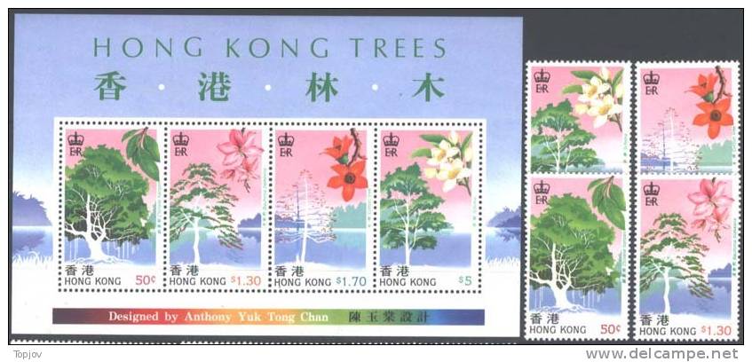 HONG KONG - TREES  - 1988 - Mi.540 / 3 + Bl. 9 - MNH ** - Neufs