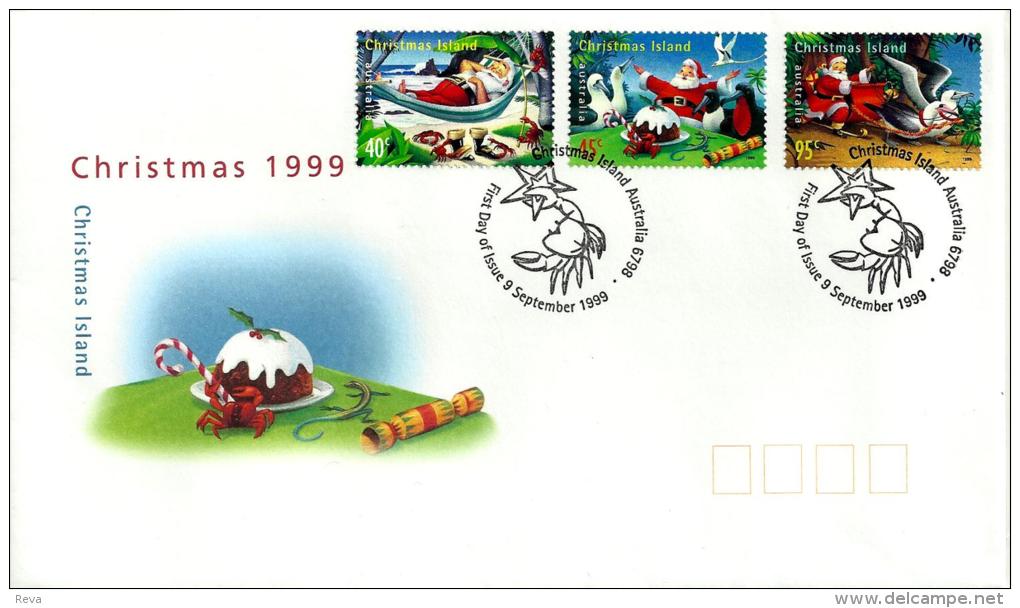 CHRISTMAS ISLAND FDC CHRISTMAS TURTLE CARTOON SET OF 3  STAMPS  DATED 09-09-1999 CTO SG? READ DESCRIPTION !! - Christmas Island