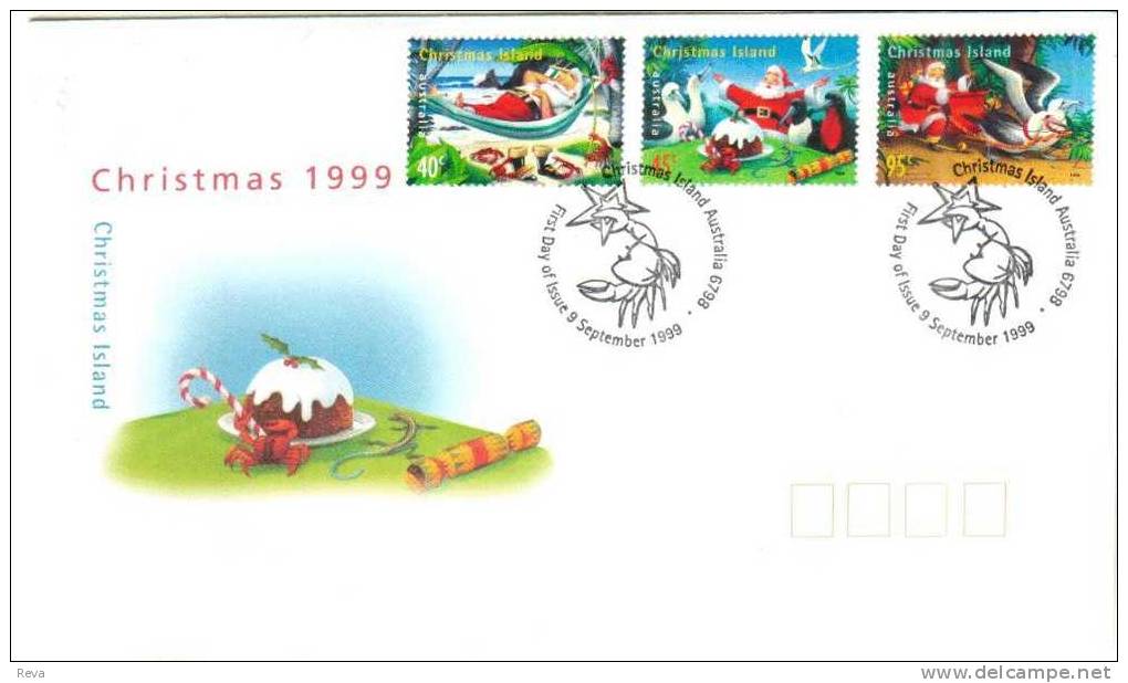 CHRISTMAS ISLAND FDC CHRISTMAS TURTLE CARTOON SET OF 3  STAMPS  DATED 09-09-1999 CTO SG? READ DESCRIPTION !! - Christmas Island