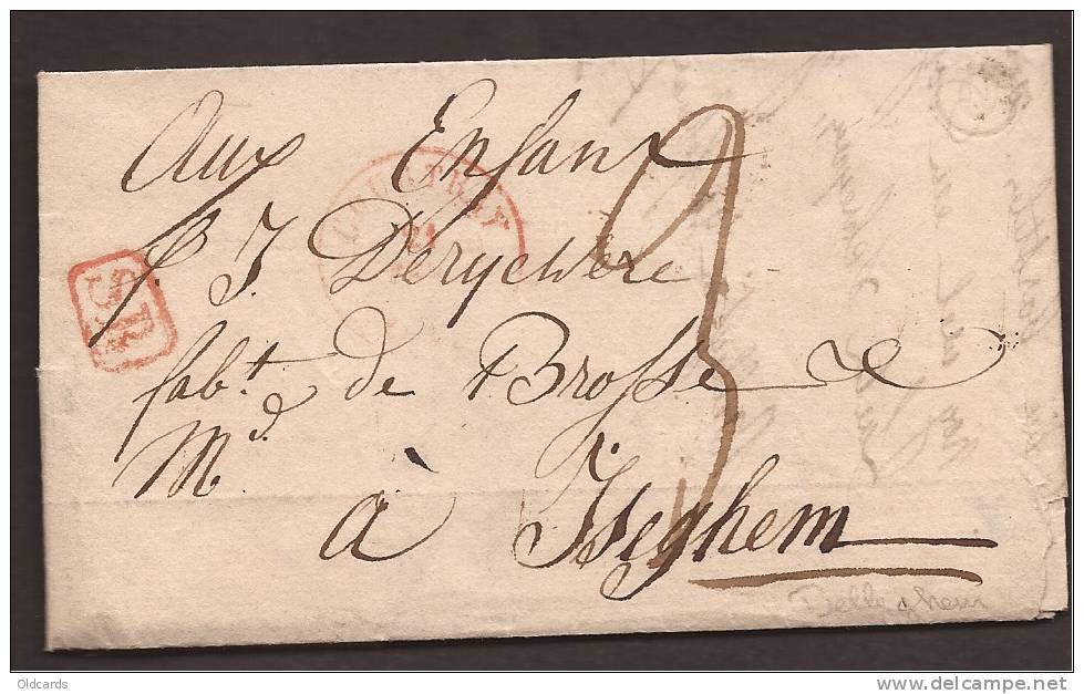 Belgique Précurseur 1842 Lettre Avec Boîte O De Belleghem + Càd Courtrai - 1830-1849 (Belgique Indépendante)