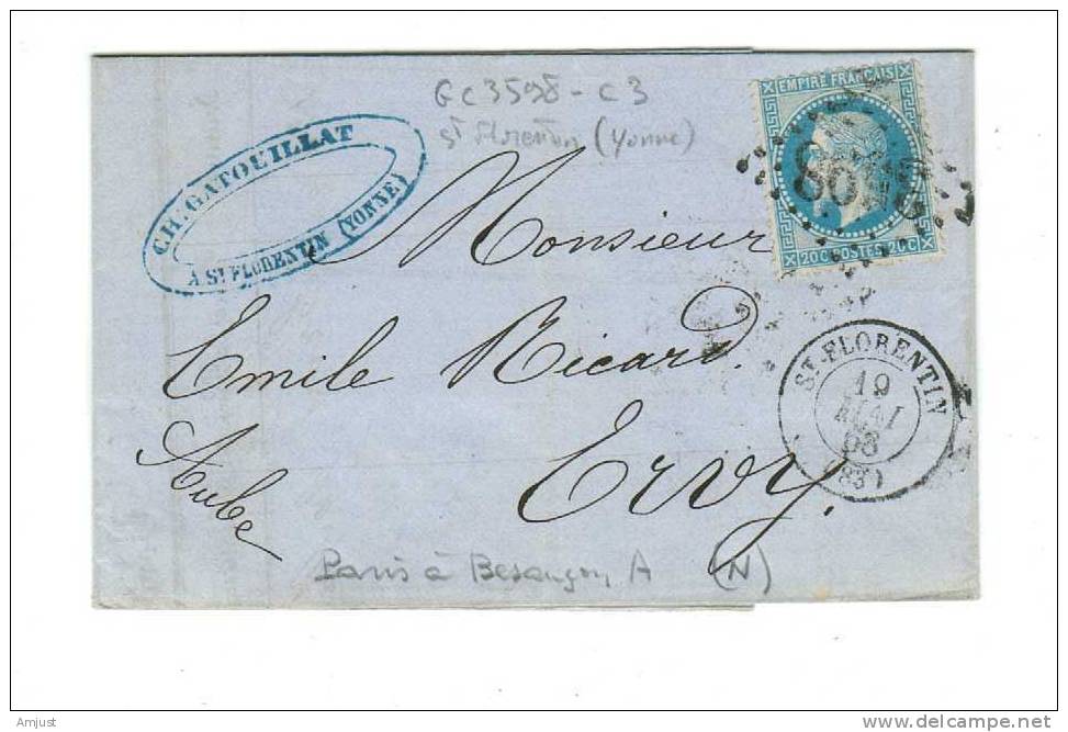 Lettre Pour Ervy - 1863-1870 Napoléon III Lauré