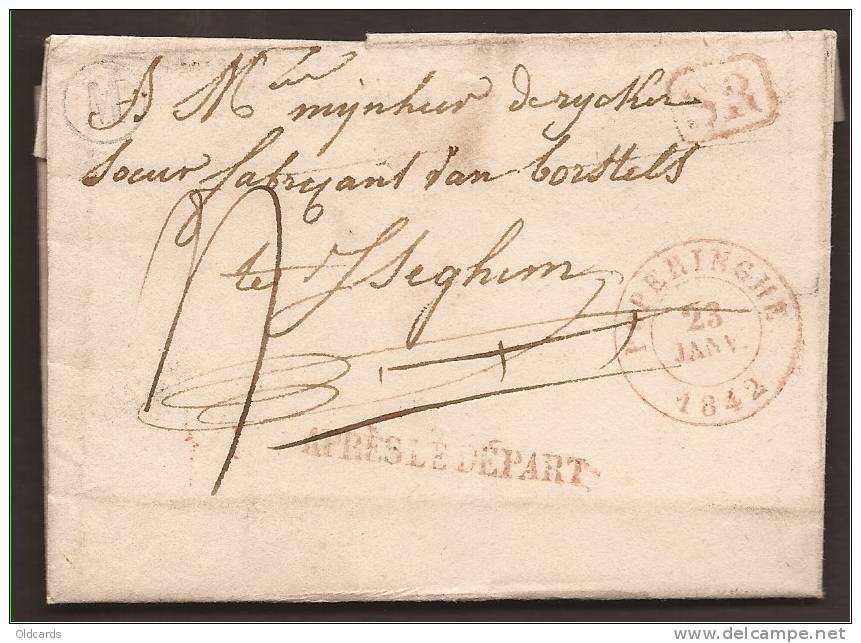 Belgique 1842 Lettre Càd POPERINGHE + SR + Boîte M De Provin + Au Dos T18 ISEGHEM. - 1830-1849 (Belgique Indépendante)