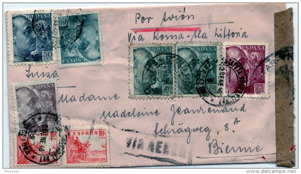 España 1940. Correo Aereo De Barcelona A Suiza Via Roma. Censura. - Marcas De Censura Nacional