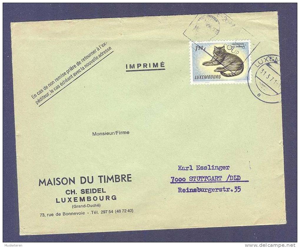 Luxembourg MAISON DU TIMBRE 1971 Cover To Stuttgart Germany Protection Des Animaux Chat Cat Katz - Storia Postale