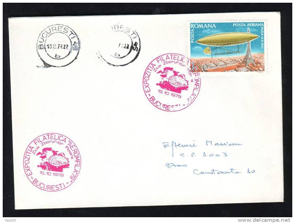 Zeppelins  "ITALIA" OF NORTH POLE ANTARCTICA! PMK 1979 Red Very Rare, ROMANIA. - Zeppelins