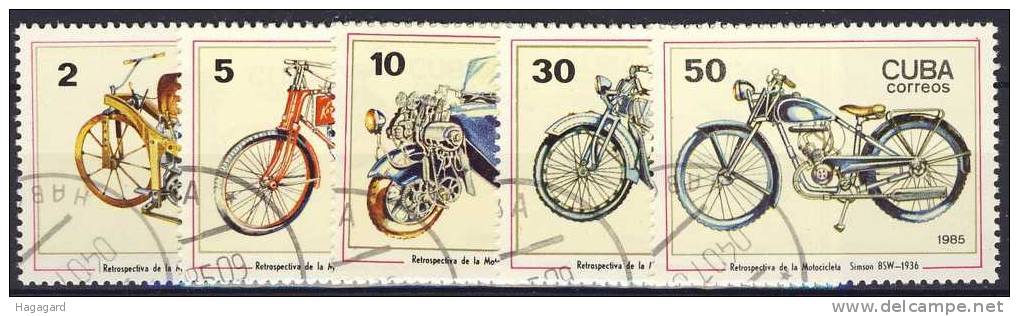 #Cuba 1985. Motorcycles. Michel 2954-58. Cancelled(o) - Motorräder