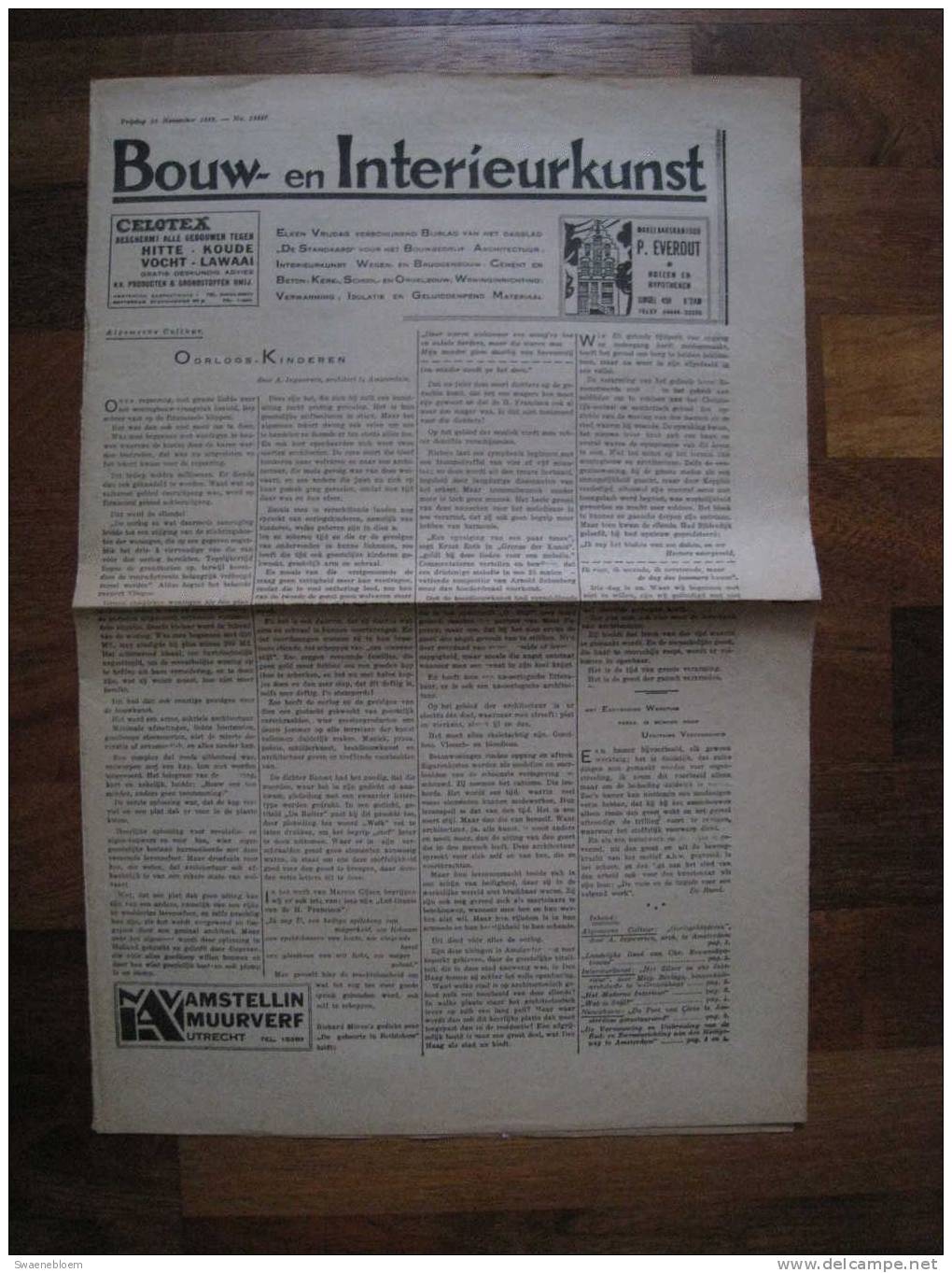 NL.- Krant - Bouw- En Interieurkunst - Uitgave Op Vrijdag 10 November 1933, Berlage. Snellebrand. Eibink. 3 Scans - Zonder Classificatie