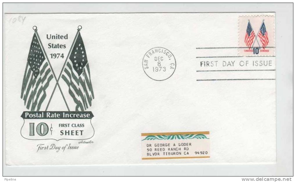 USA FDC 8-12-1973 FLAG Postal Rate Increase With Cachet - 1971-1980