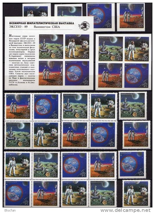 WORLD STAMP EXPO 1989 Washington Sowjetunion 6020/3A/B, 5xVB+Block 210 ** 24€ Bf Philatelic Space Se-tenant Of USSR CCCP - Sammlungen