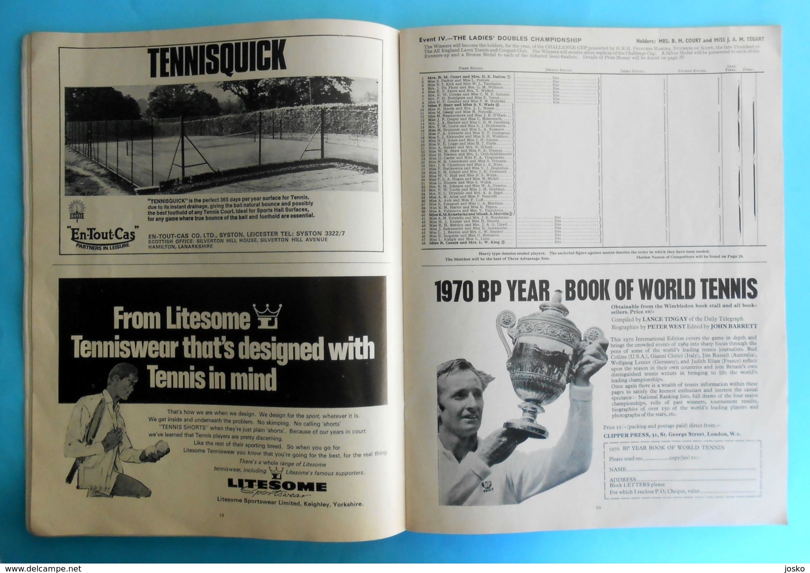 WIMBLEDON 1970. - The Lawn Tennis Championships Official Programme * Program Programm Programa Programma Tenis - Livres