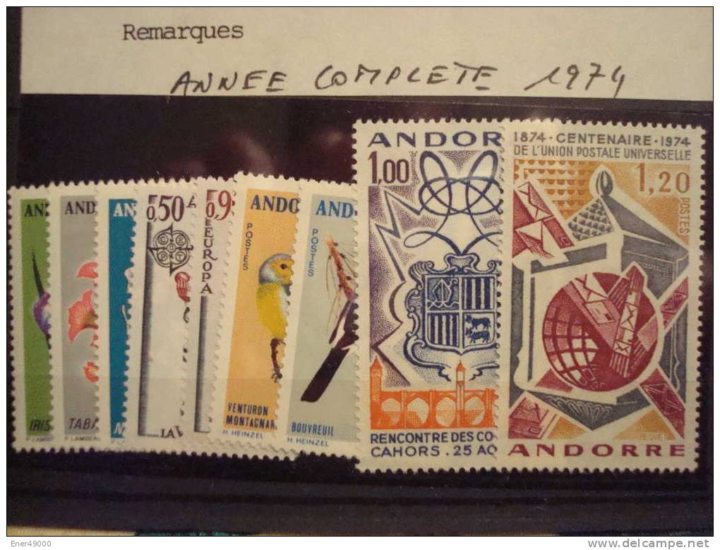 ANDORRE FRANCAIS . ANNEE 1974 COMPLETE . 9 TIMBRES N° 234/242 (YT 2009) - Unused Stamps