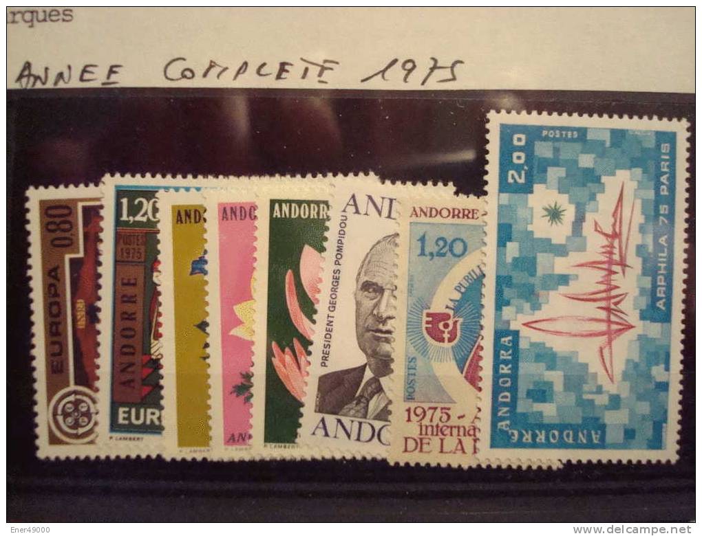 ANDORRE FRANCAIS . ANNEE 1975 COMPLETE . 8 TIMBRES N° 243/250 (YT 2009) - Ungebraucht