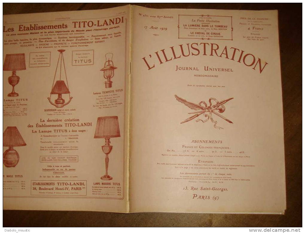 17-08-1929 :Pub Grands Hôtels Europ. ; Expo BARCELONE ; Transparents De CARMONTELLE ;RACINE ;Le Gange ;ERROMANGO ; - L'Illustration