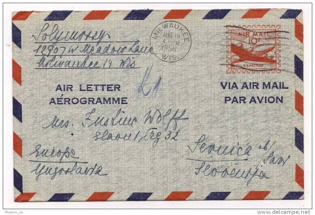 UNITED STATES - MILWAUKEE, Air Mail, Arr, Sevnica (Slovenia), 1956. (2) - 2a. 1941-1960 Usados