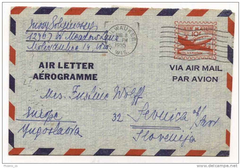 UNITED STATES - MILWAUKEE, Air Mail, Arr, Sevnica (Slovenia), 1955. - 2a. 1941-1960 Oblitérés
