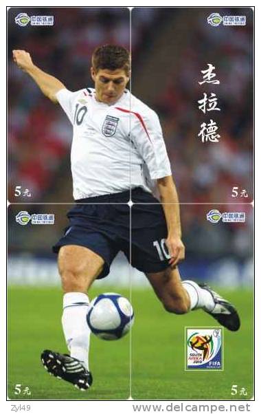 F03111 China Phone Cards FIFA World Cup 2010 Steven Gerrard Puzzle 4pcs - Sport