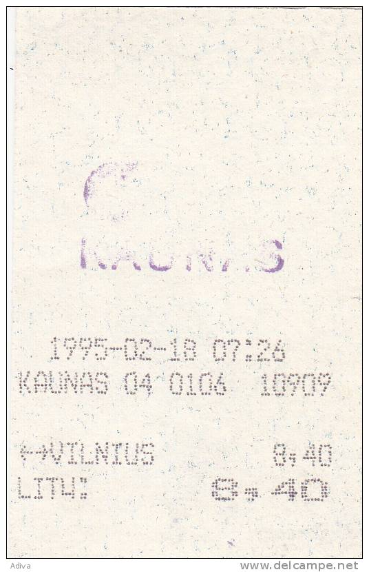 Lithuania 1995 Railway Ticket Kaunas -Vilnius - Europe