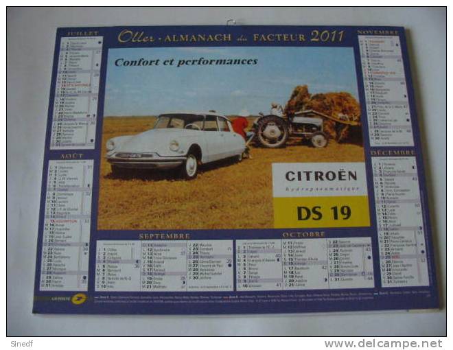 VOITURE PEUGEOT 403 Et CITROEN DS 19   Calendrier 2011 Almanach Facteur La Poste Interieur Sarthe  Voitures Publicite - Grand Format : 2001-...