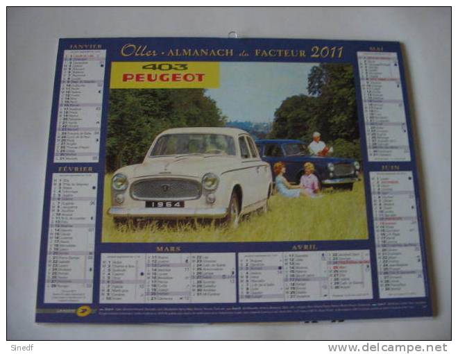 VOITURE PEUGEOT 403 Et CITROEN DS 19   Calendrier 2011 Almanach Facteur La Poste Interieur Sarthe  Voitures Publicite - Big : 2001-...