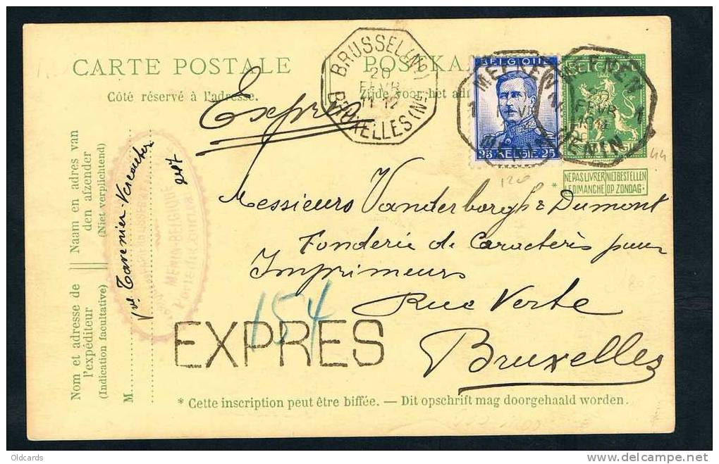 Belgique 1914 EP 5c Vert + N°120 En Express Octogone Bilingue "MENIN". - 1914-1915 Croix-Rouge