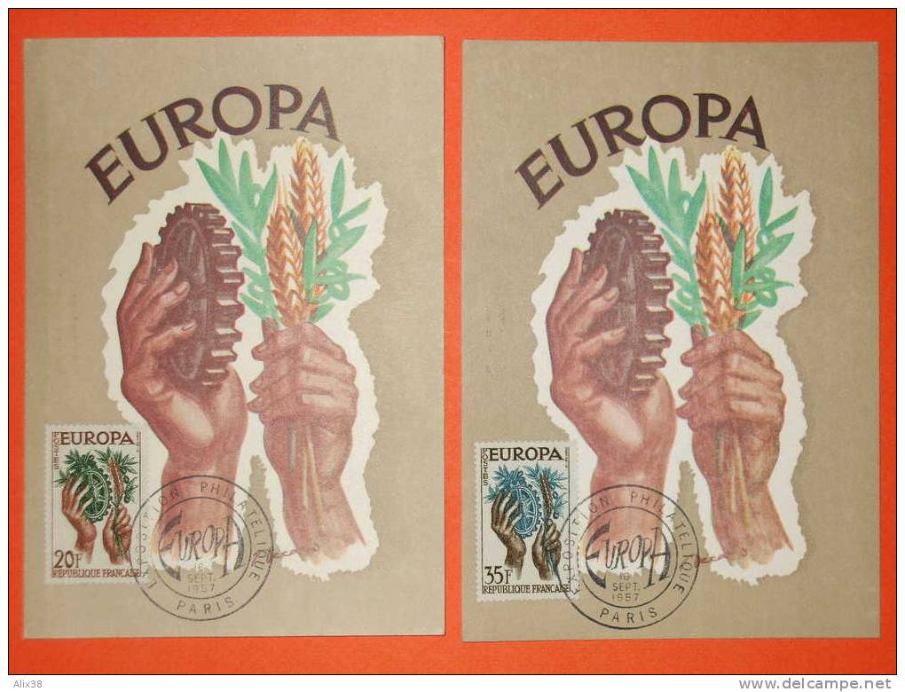 CARTE MAXIMA 1957-N°1122/23 Europa Sur 2 Cartes Maxima 1er Jour.  Superbe - 1957