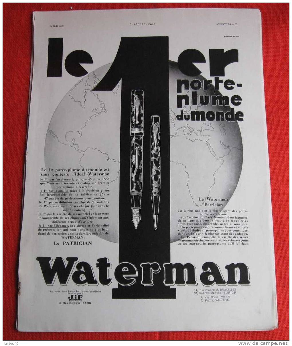 1 Pub L Illustration Le 1 Er  Porte Plume Du Monde Waterman 1930 - Manifesti