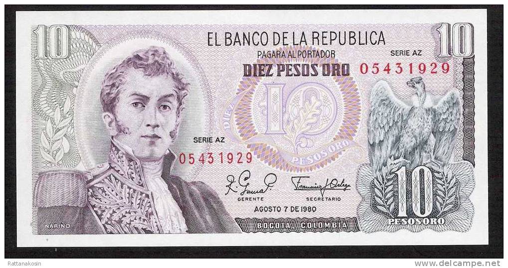 COLOMBIA  P407h  10 PESOS 1980 Serie AZ    UNC. - Colombia