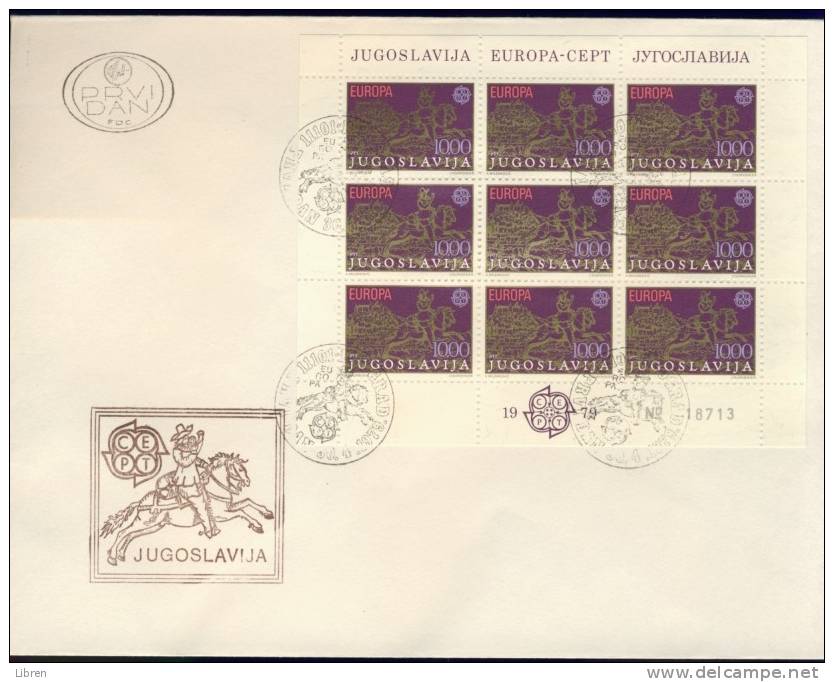 JOEGOSLAVIE, YOUGOSLAVIA 1979 YV FDC KLB, SHEET 1664 EUROPE CEPT. BLANC. - Altri & Non Classificati