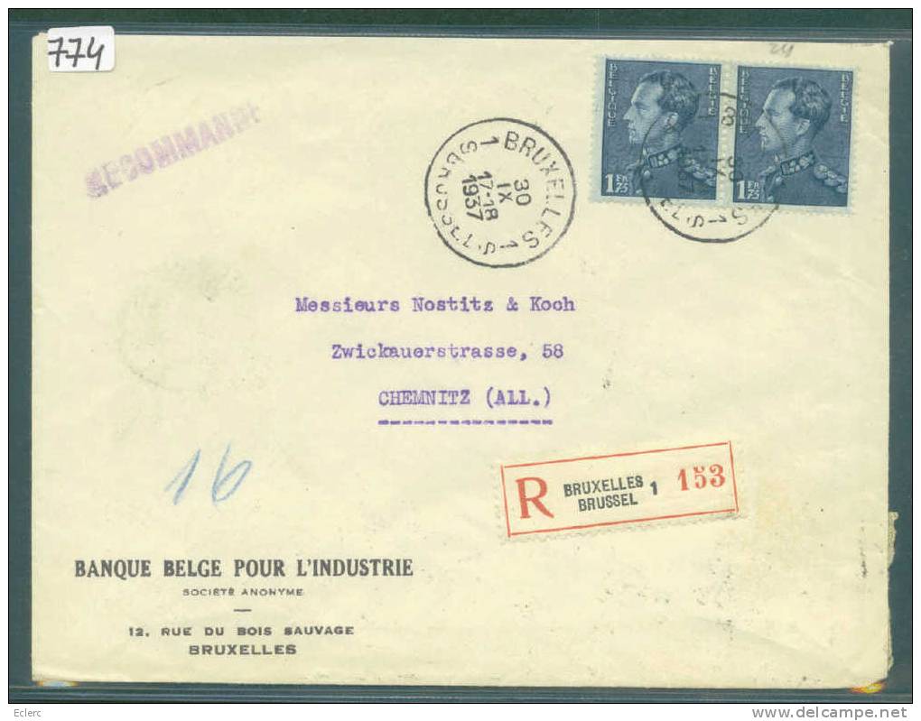 BELGIQUE -  LETTRE RECOMMANDEE CENSUREE POUR L´ALLEMAGNE  - VOIR IMAGE POUR LES DETAILS - Guerra '40-'45 (Storia Postale)