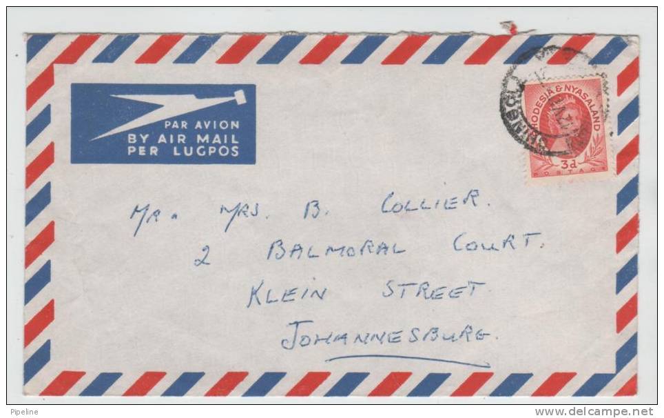 Rhodesia Air Mail Cover Sent To South Africa - Rhodesia & Nyasaland (1954-1963)