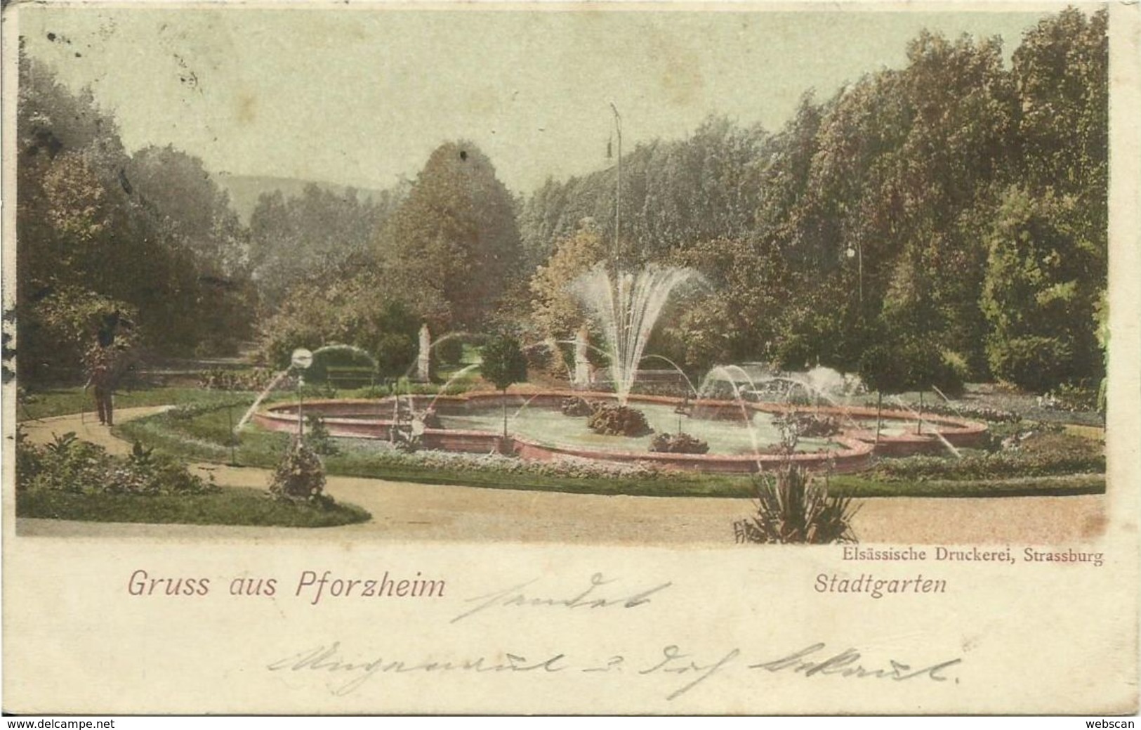 AK Pforzheim Stadtgarten Color 1899 Bahnpost Strassburg - Mühlacker #01 - Pforzheim