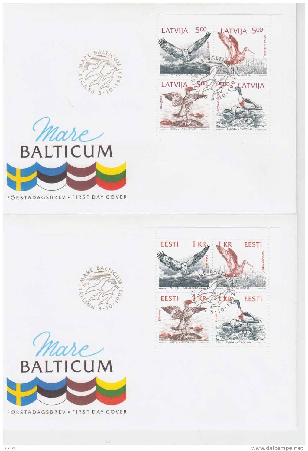 Oiseaux De La Baltique , 4 FDC émissions Communes - Collections, Lots & Series