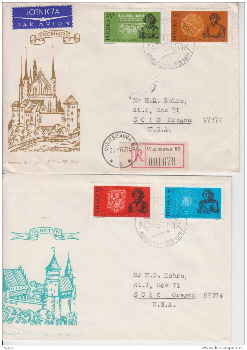 Pologne YT 2027/30 Obl Sur 2 Lettres Pour Les USA : Copernic - Astronomie