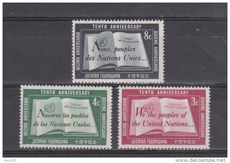 Nations Unies (New York) YT 35/7 ** : Charte - 1955 - Nuevos