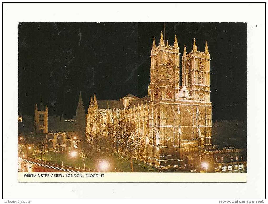 Cp, Angleterre, Londres, Westminster Abbey, Floodlit, Voyagée 1981 - Westminster Abbey