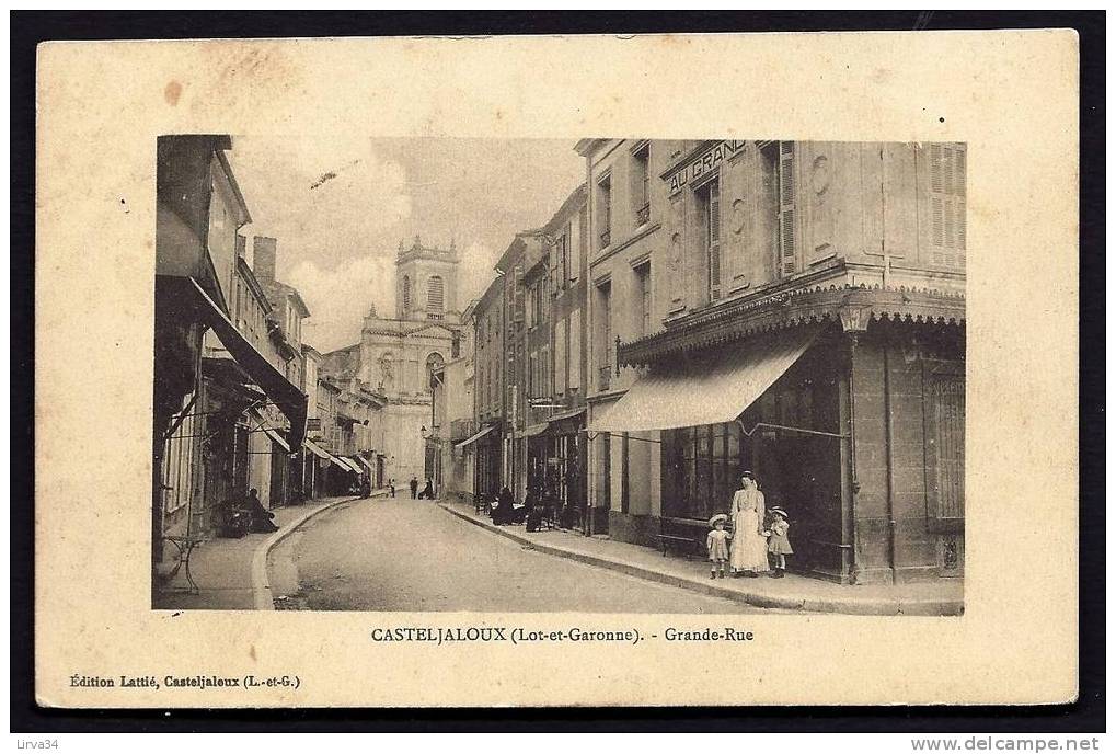 CPA  ANCIENNE- FRANCE- CASTELJALOUX (47)- LA GRANDE RUE AVEC BELLE ANIMATION- COMMERCES- - Casteljaloux