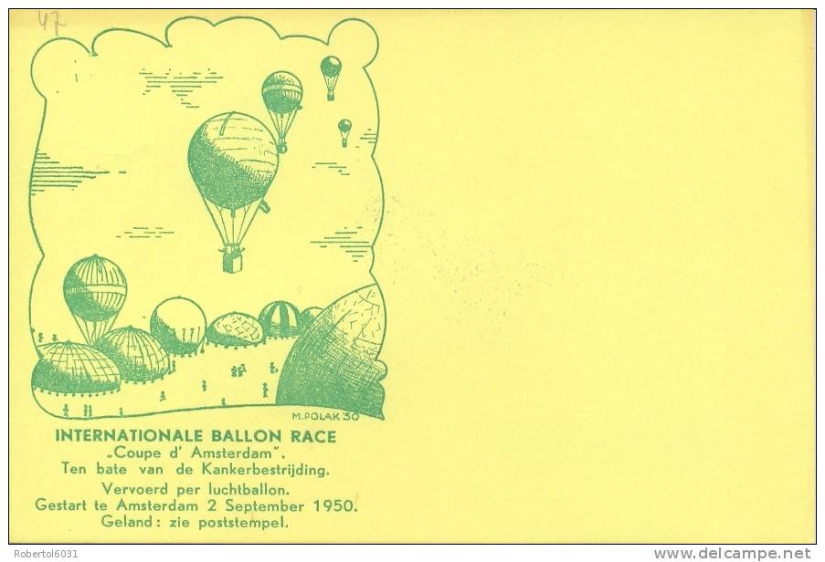 Netherlands 1950 Souvenir Thincard Mint International Balloon Race Amsterdam Cup - Luchtballon