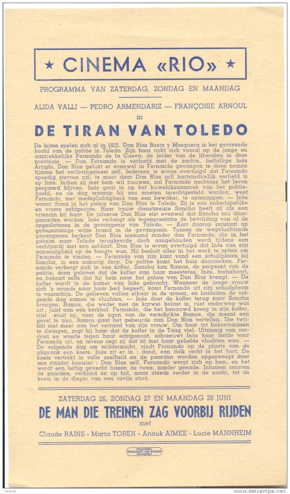 Ciné Rio Maldegem - De Tiran Van Toledo - Publicité Cinématographique
