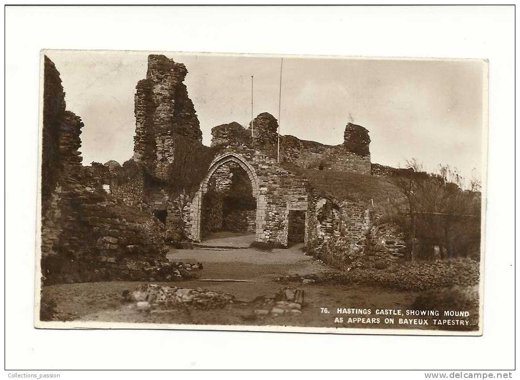 Cp, Angleterre, Hastings Castle, Showing Mound As Appears On Bayeux Tapestry, Voyagée 1952 - Hastings