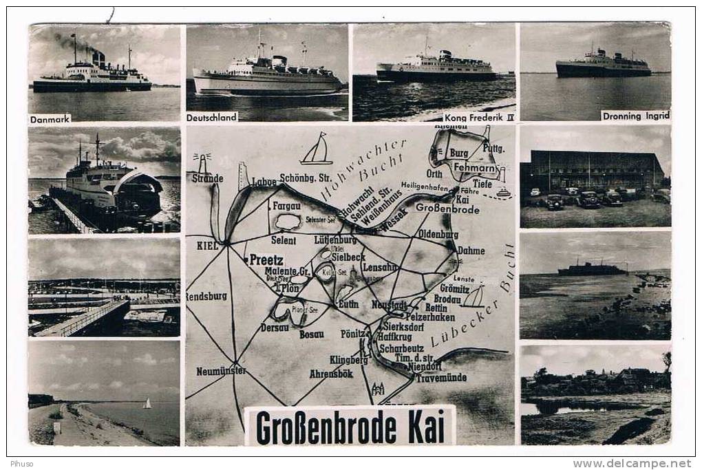 D1595   GROSSENBRODE KAI : Gruss Aus ( Multiview) ( Map-card)( Schips)( Ferry) - Oldenburg (Holstein)